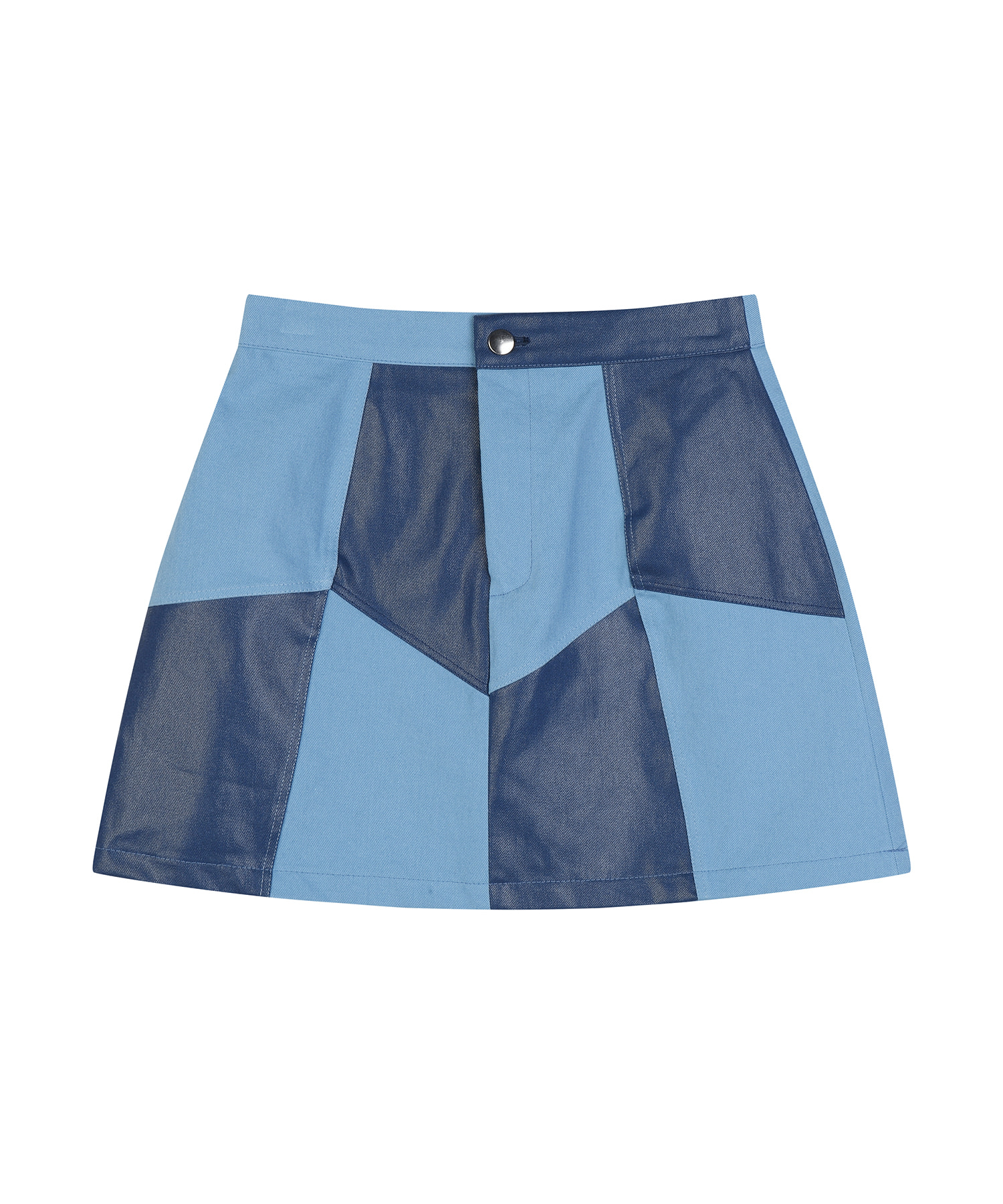 Coated color block skirt_Blue
